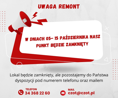 Punkt CZOT zamknięty z powodu remontu